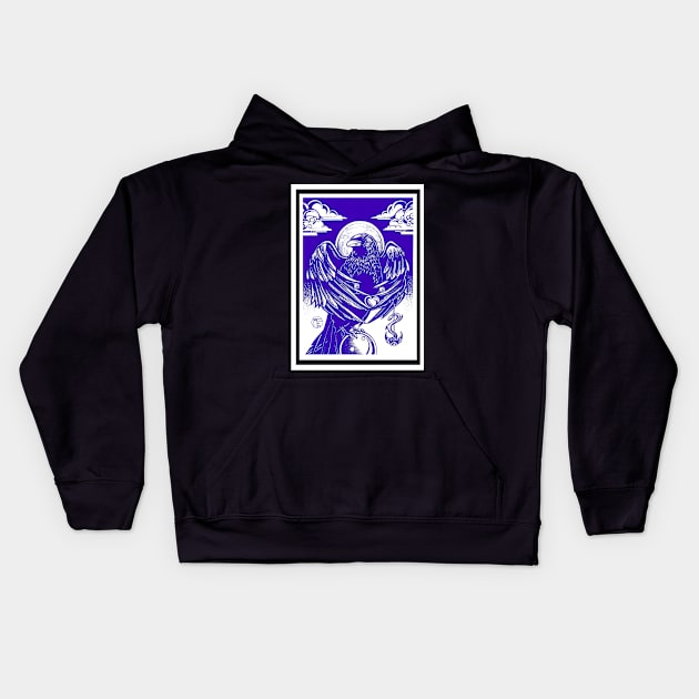 The Raven's Gift - White Outline, Blue Version Kids Hoodie by Nat Ewert Art